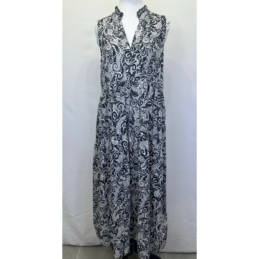 Maeve Anthropologie Marya Maxi Dress XS Petite Black White Paisley Sleeveless - Picture 3 of 12
